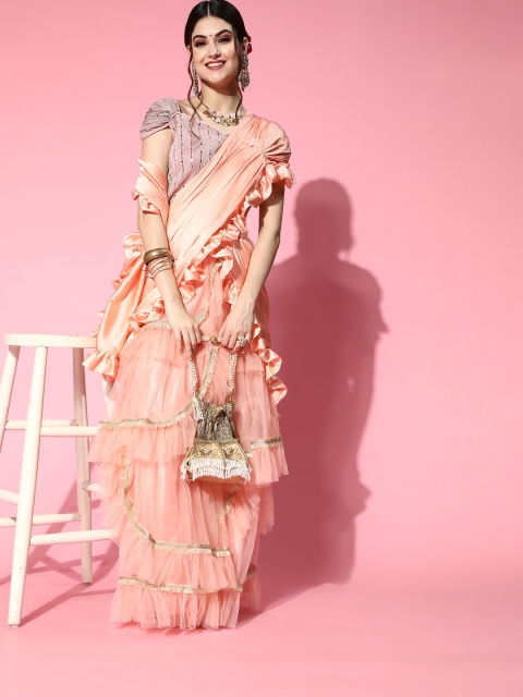 

Tikhi Imli Peach Saree with Solid border