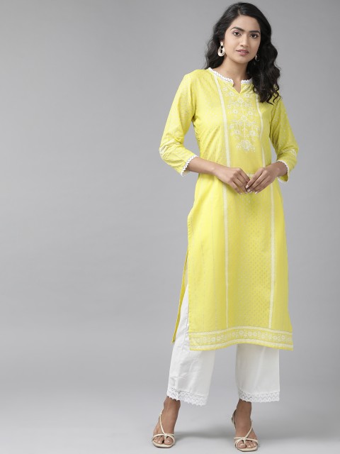 

Indo Era Women Yellow Floral Printed Kurta