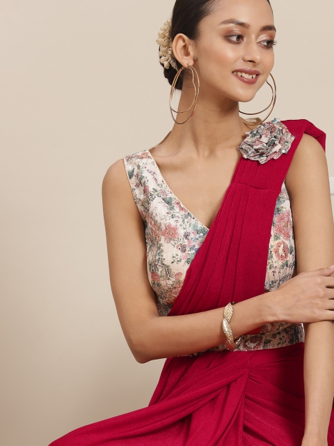 

Mitera Maroon Ready to Wear Saree with Belt