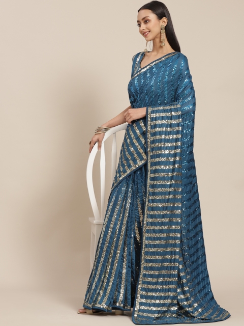 

Mitera Blue & Golden Sequinned Embellished Saree