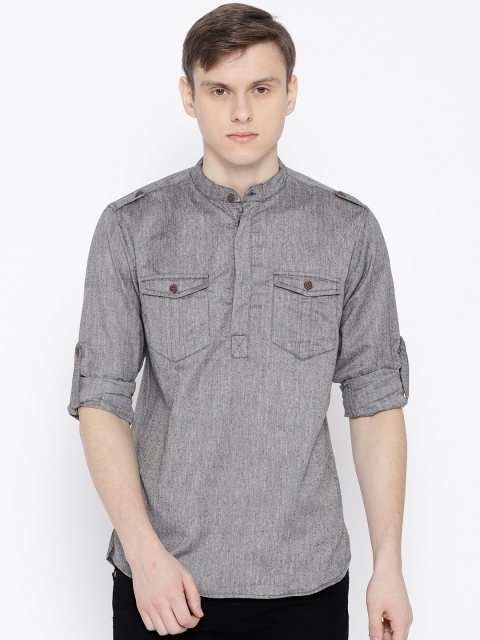 

The Indian Garage Co Men Charcoal Grey Solid Kurta