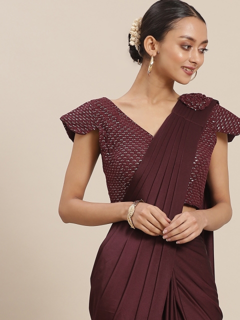 

Mitera Burgundy Solid Ready to Wear Saree