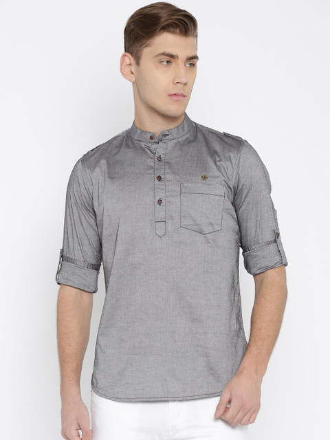 

The Indian Garage Co Men Grey Solid Short Kurta