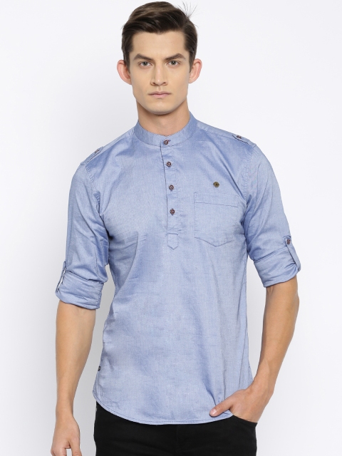 

The Indian Garage Co Men Blue Solid Straight Kurta