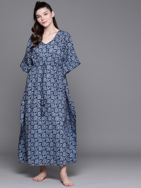 

Libas Blue Cotton Printed Kaftan Night Dress