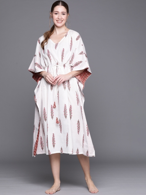 

Libas White Cotton Printed Kaftan Night Dress