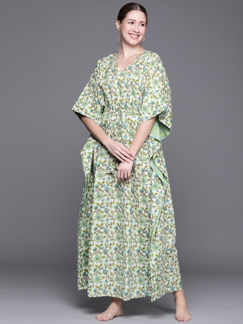 

Libas Green Cotton Printed Kaftan Night Dress