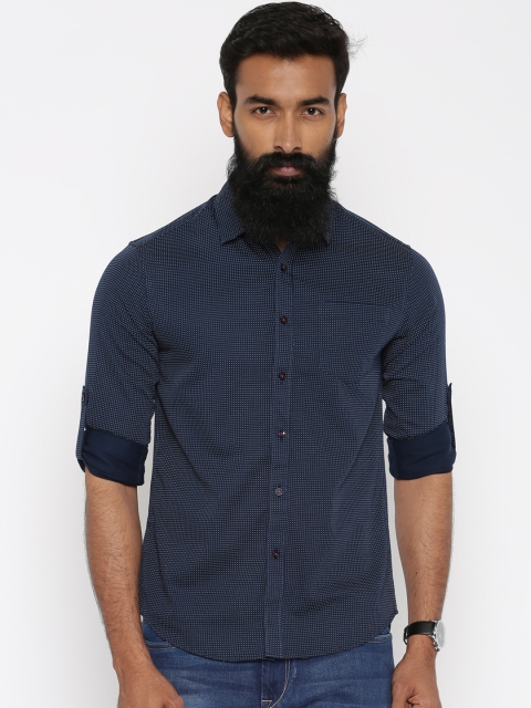 

The Indian Garage Co Men Navy Blue Slim Fit Printed Casual Shirt