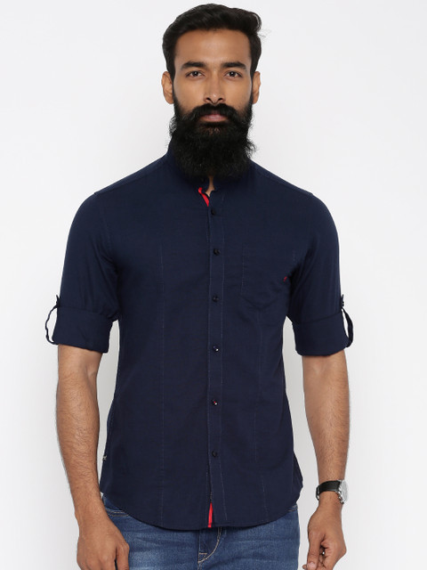 

The Indian Garage Co Men Navy Slim Fit Solid Casual Shirt, Navy blue