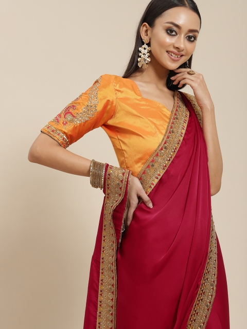 

Mitera Maroon Solid Gotta Patti Saree