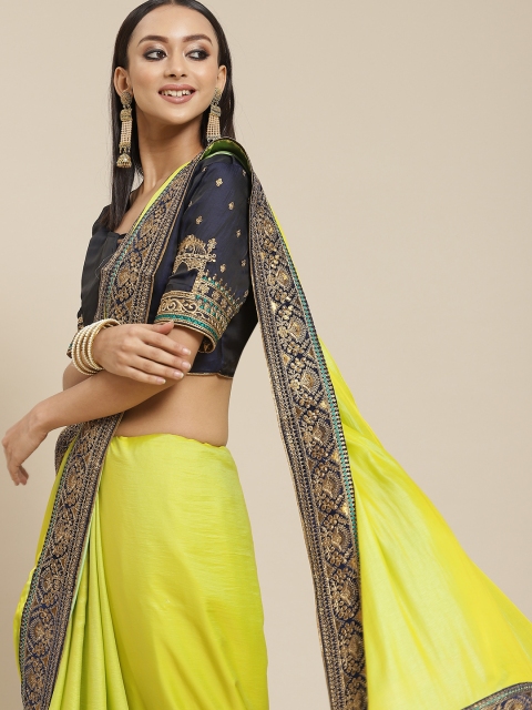 

Mitera Green & Navy Blue Gotta Patti Silk Blend Saree
