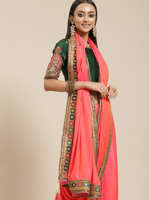 

Mitera Coral Pink Solid Saree