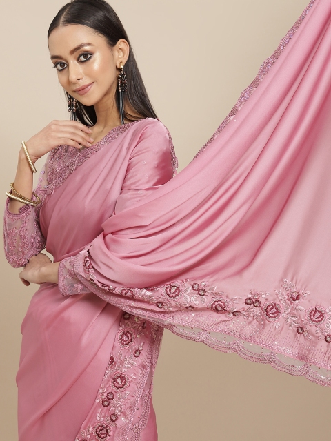 

Mitera Pink Sequinned Pure Silk Saree