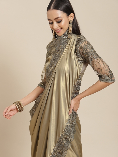 

Mitera Golden Solid Saree, Gold