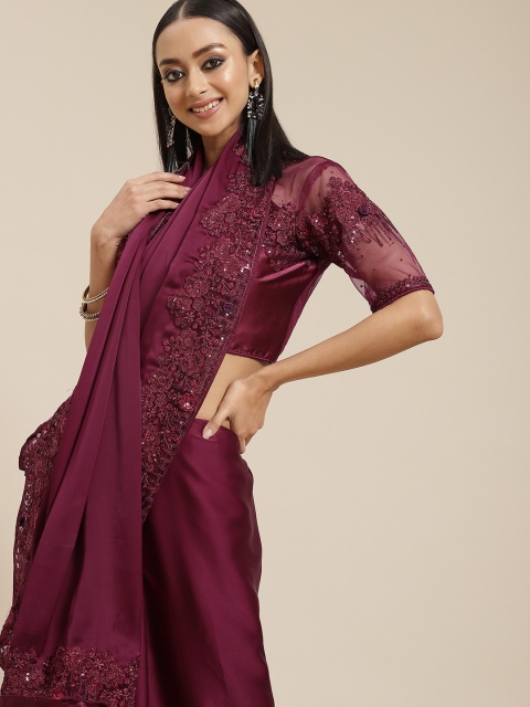 

Mitera Magenta Solid Saree