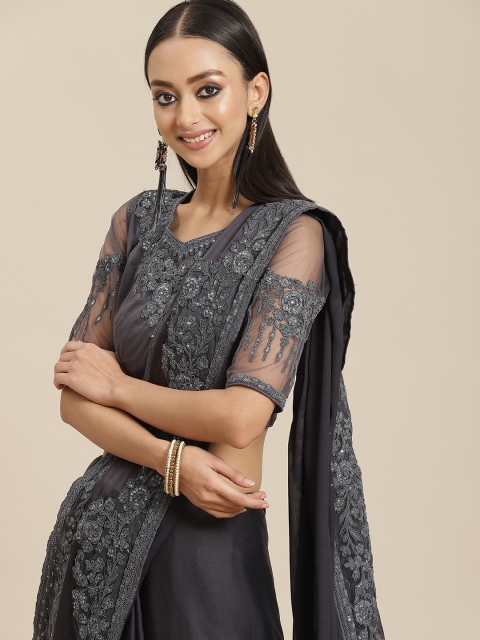 

Mitera Charcoal Grey Solid Saree