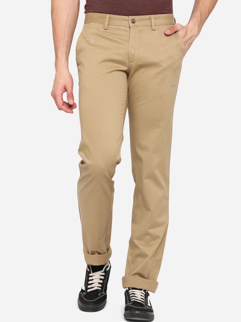 

Greenfibre Men Beige Slim Fit Wrinkle Free Pure Cotton Trousers