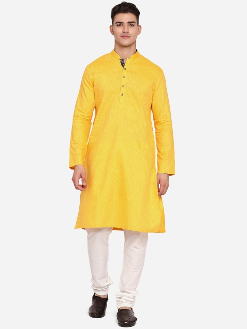 

Greenfibre Men Yellow Thread Work Kurta