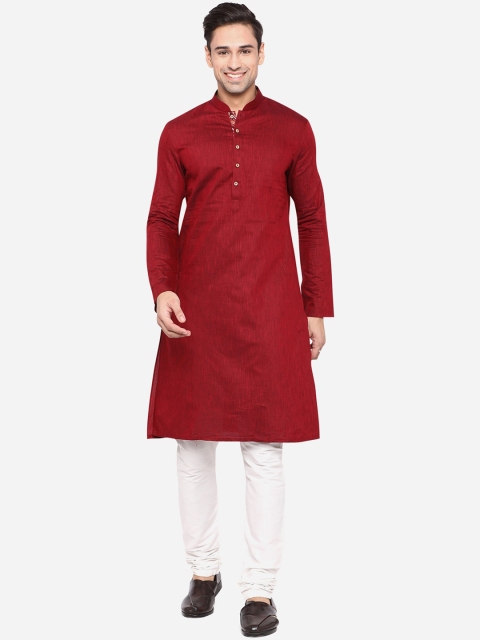 

Greenfibre Men Maroon Solid Mandarin Collar A-line Kurta