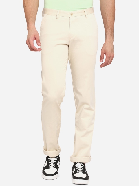 

Greenfibre Men Beige Slim Fit Wrinkle Free Trousers