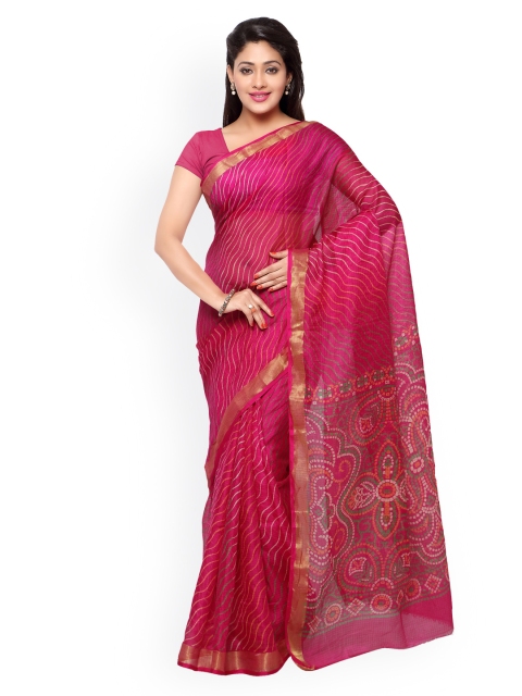 

Rajnandini Pink Kota Silk & Cotton Leheriya Print Saree