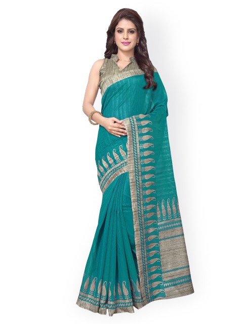 

Mirchi Fashion Turquoise Blue & Grey Art Silk Paisley Print Saree