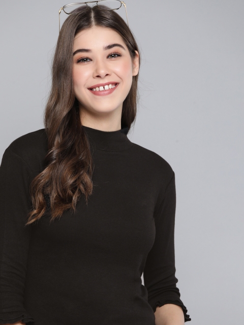 

Mast & Harbour Women Black Solid High-Neck Top