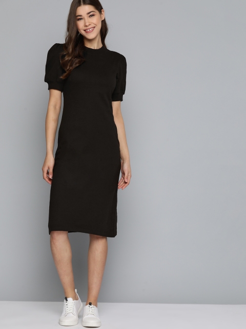 

Mast & Harbour Black Solid Pure Cotton Sheath Midi Dress