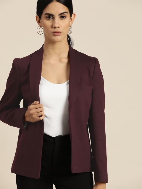 

her by invictus Women Maroon Regular Fit Solid Smart Casual Blazer