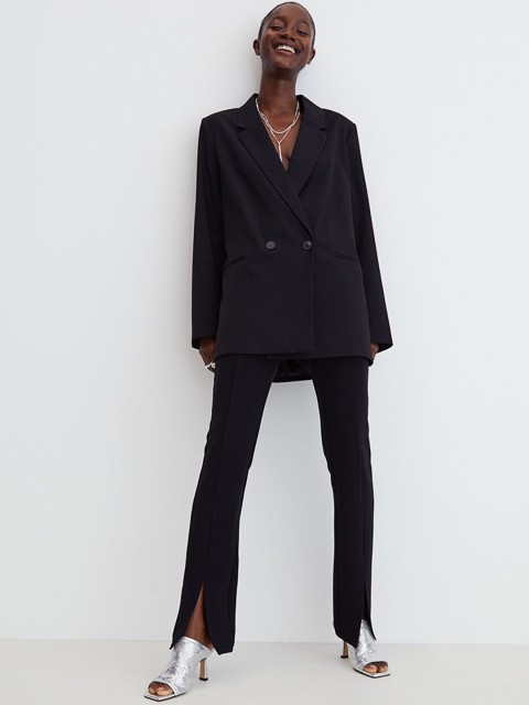 

H&M Women Black Slit-Hem Leggings