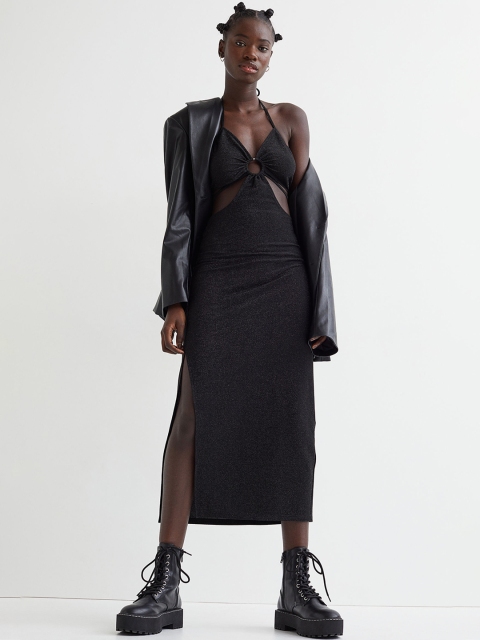 

H&M Women Black Glittery Cut-Out Dress