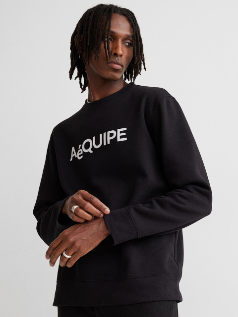

H&M Men Black Printed sweatshirt
