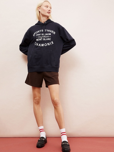 

H&M Women Navy Blue & White Printed Hoodie