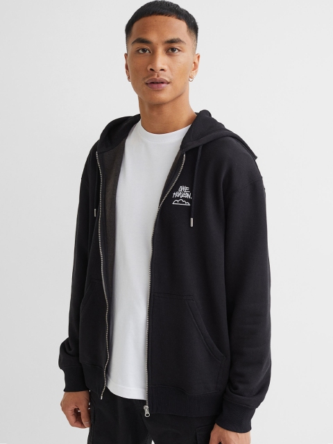 

H&M Men Black Relaxed Fit Zip-Through Hoodie