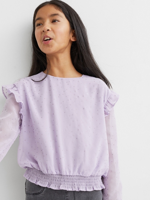

H&M Girls Lavender Glitter Smocking-Detail Top
