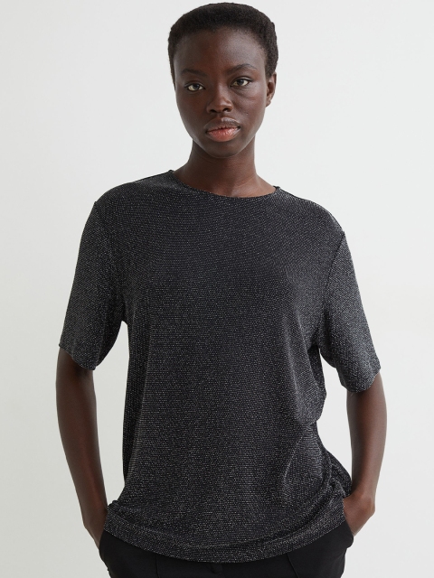 

H&M Women Black Glittery Top
