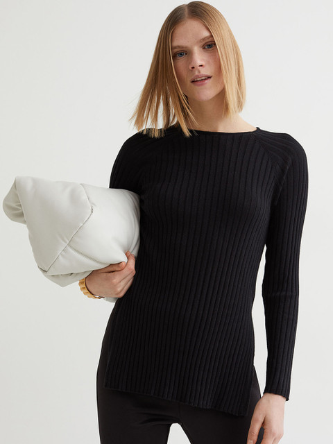 

H&M Women Black Rib-Knit Top