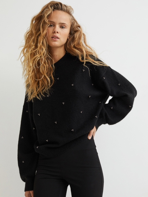 

H&M Women Black Beaded Jumper