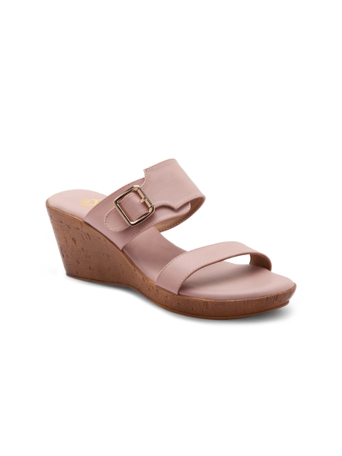 

Sole To Soul Pink Solid Wedge Sandals with Buckles