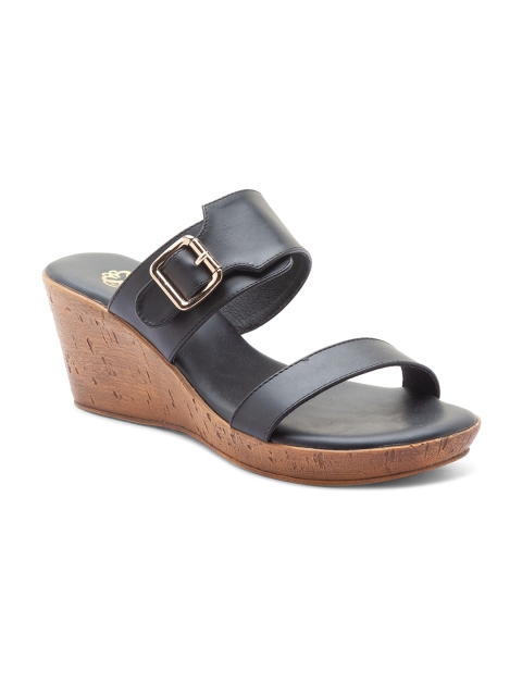 

Sole To Soul Black & Beige Wedge Sandals with Buckles