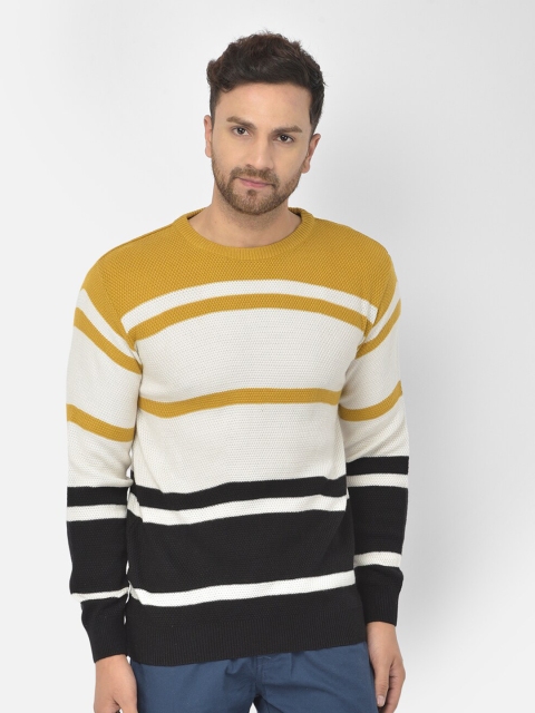 

COBB Men Off White & Yellow Striped Acrylic Pullover