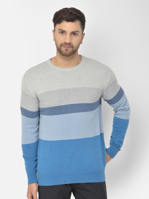 

COBB Men Blue & Grey Striped Acrylic Pullover