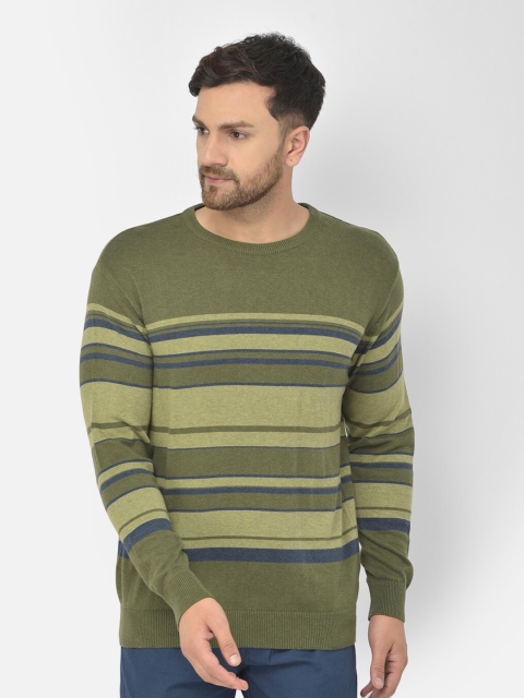 

COBB Men Green & Blue Striped Acrylic Pullover Sweater