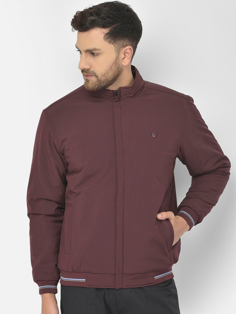 

COBB Men Burgundy Lightweight Crop Sporty Jacket with Patchwork