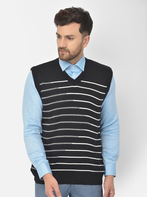 

COBB Men Black & White Striped Acrylic Sweater Vest
