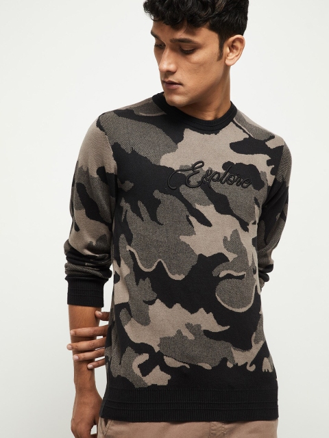 

max Men Olive Green Printed Sweatshirt