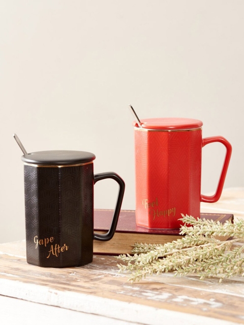 

THEDECORKART Black Solid Ceramic Matte Mugs Set of Cups and Mugs