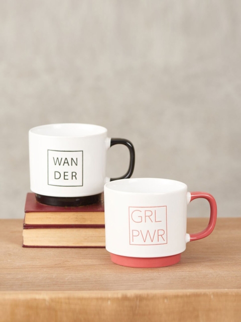 

THEDECORKART Set of 2 White & Pink Printed Ceramic Glossy Mugs