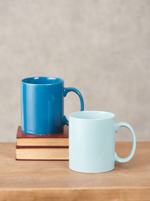 

THEDECORKART Set-2 Blue Solid Ceramic Glossy Cups and Mugs