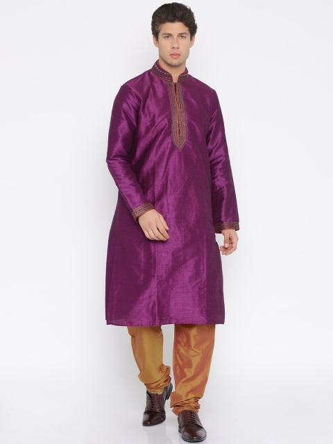 

Raymond Ethnix Purple & Brown Embellished Kurta Churidar